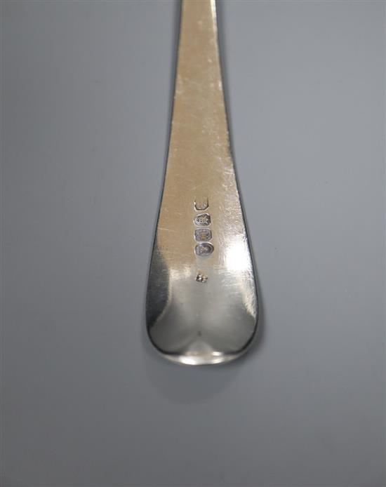 A George III Old English pattern silver basting spoon, Peter & Ann Bateman, London 1795 (engraved monogram)